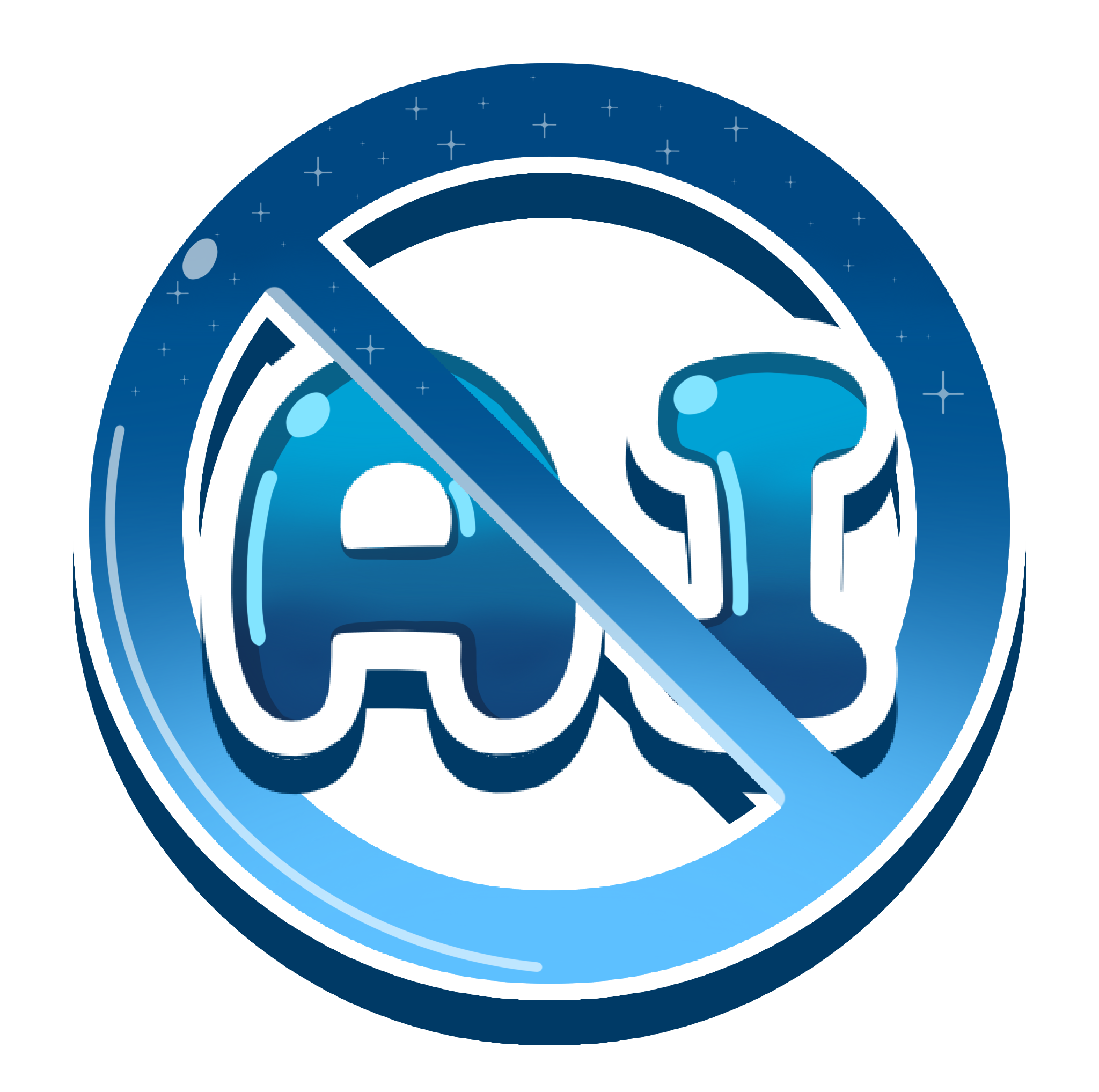 A blue anti AI logo.